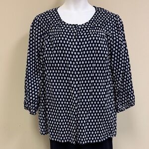 Talbots Navy and White Blouse